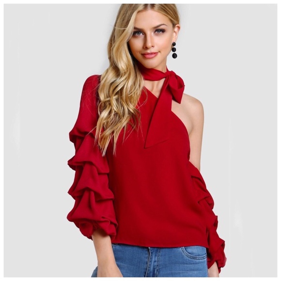 Tops Red Ruffle One Shoulder Top Poshmark